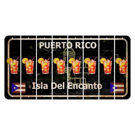 Puerto Rico Black Isla Del Encanto Cut License Plate Strips (Set of 8) Cocktail