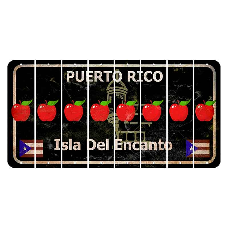 Puerto Rico Black Isla Del Encanto Cut License Plate Strips (Set of 8) Apple