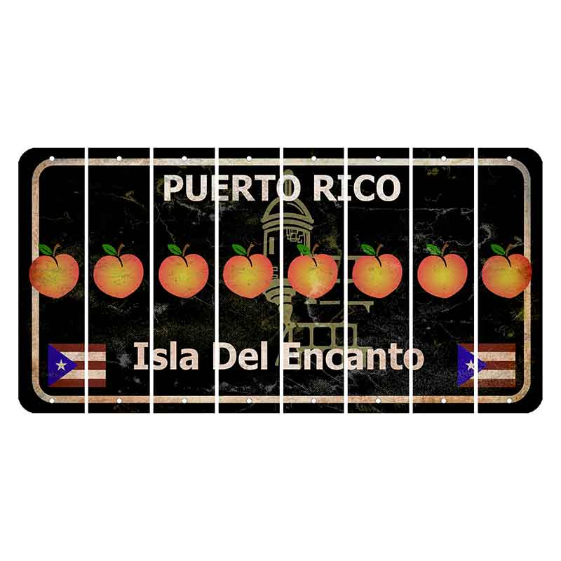 Puerto Rico Black Isla Del Encanto Cut License Plate Strips (Set of 8) Peach