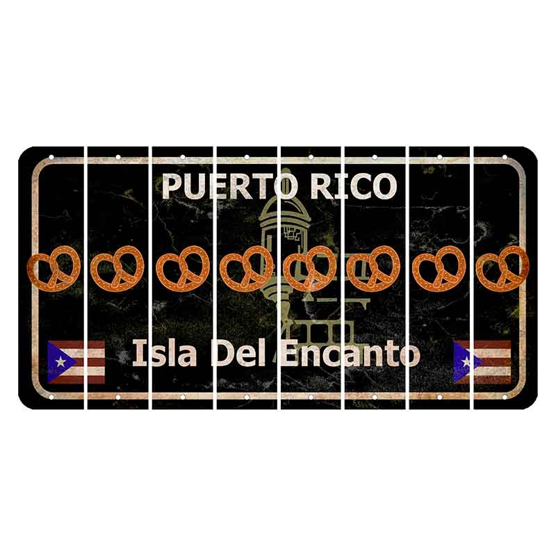 Puerto Rico Black Isla Del Encanto Cut License Plate Strips (Set of 8) Pretzel