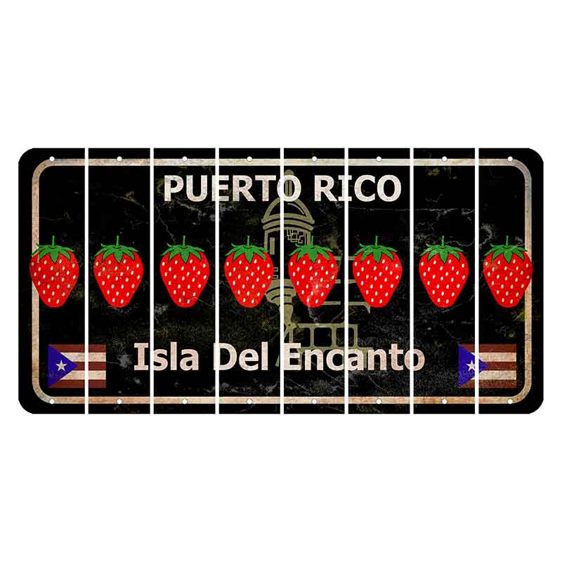 Puerto Rico Black Isla Del Encanto Cut License Plate Strips (Set of 8) Strawberry