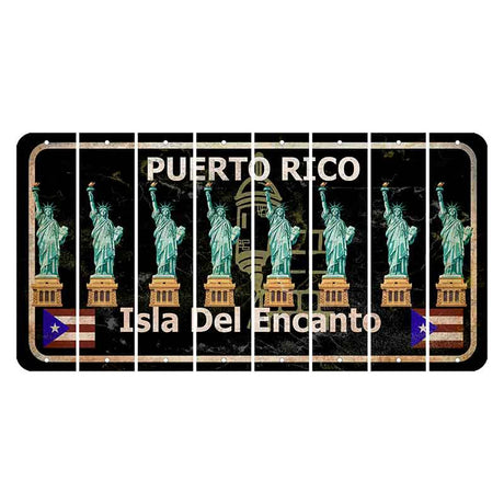 Puerto Rico Black Isla Del Encanto Cut License Plate Strips (Set of 8) Statue of Liberty