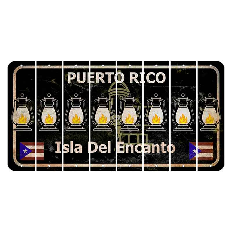 Puerto Rico Black Isla Del Encanto Cut License Plate Strips (Set of 8) Lantern