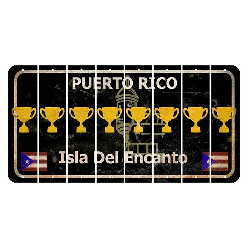 Puerto Rico Black Isla Del Encanto Cut License Plate Strips (Set of 8) Trophy