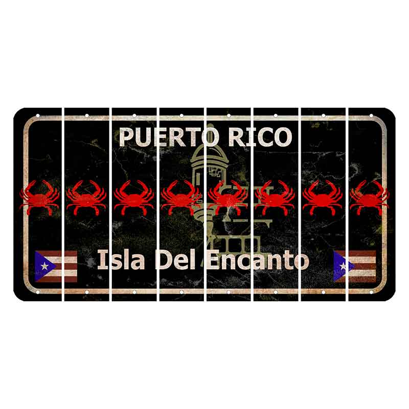 Puerto Rico Black Isla Del Encanto Cut License Plate Strips (Set of 8) Crab