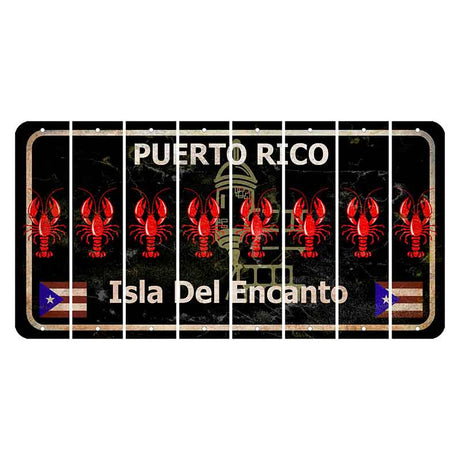 Puerto Rico Black Isla Del Encanto Cut License Plate Strips (Set of 8) Lobster