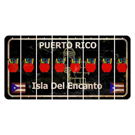 Puerto Rico Black Isla Del Encanto Cut License Plate Strips (Set of 8) Teacher Apple