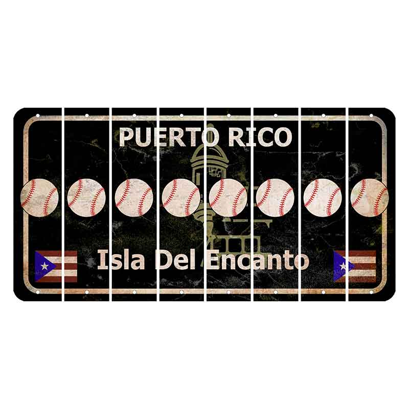 Puerto Rico Black Isla Del Encanto Cut License Plate Strips (Set of 8) Baseball