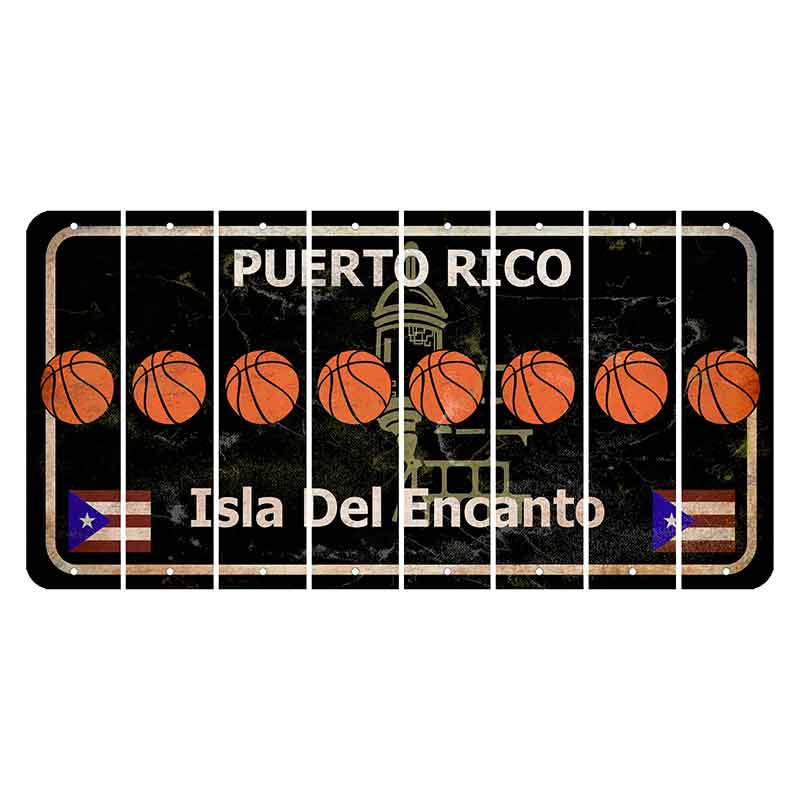 Puerto Rico Black Isla Del Encanto Cut License Plate Strips (Set of 8) Basketball