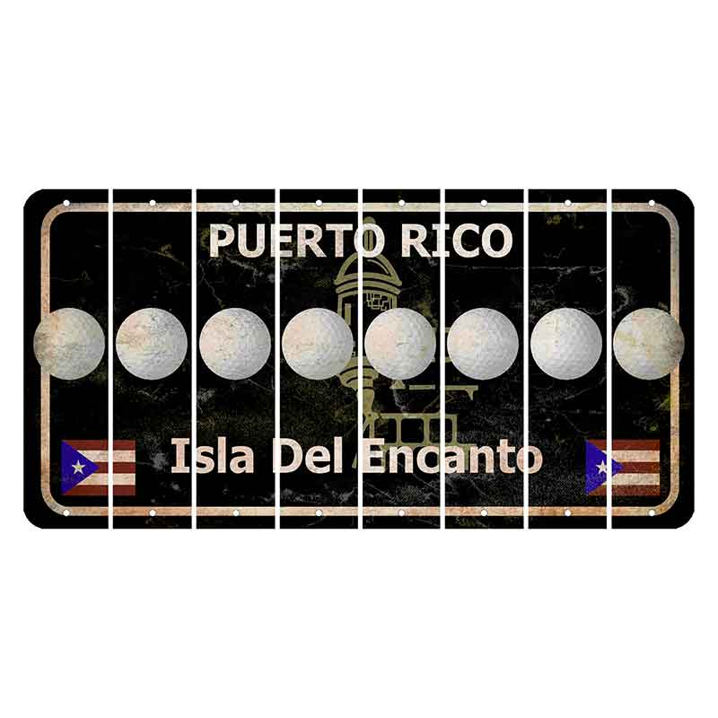 Puerto Rico Black Isla Del Encanto Cut License Plate Strips (Set of 8) Golfball