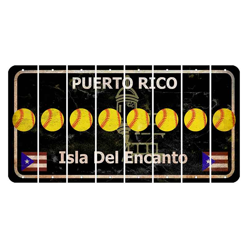 Puerto Rico Black Isla Del Encanto Cut License Plate Strips (Set of 8) Softball