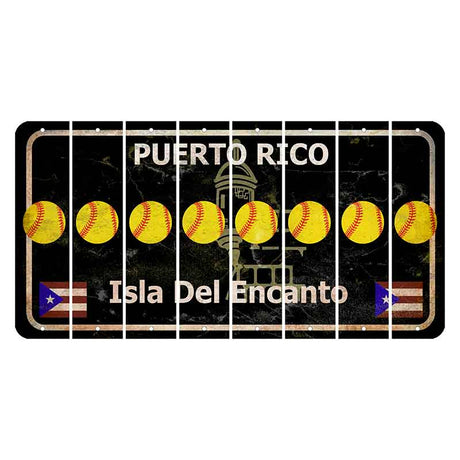 Puerto Rico Black Isla Del Encanto Cut License Plate Strips (Set of 8) Softball