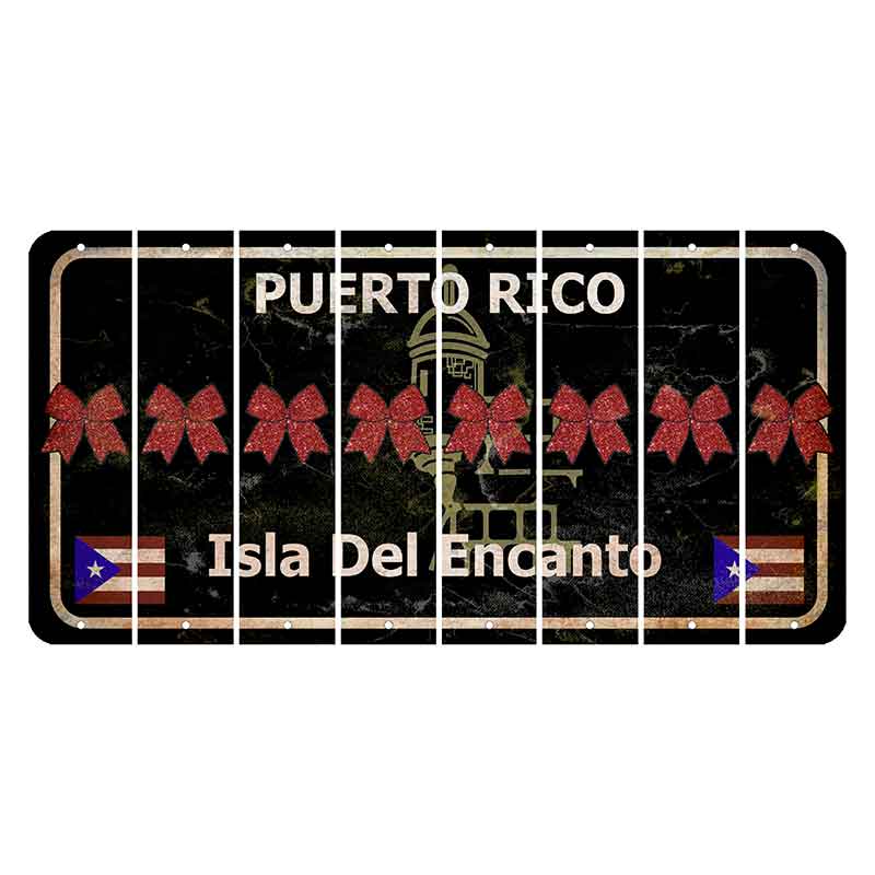 Puerto Rico Black Isla Del Encanto Cut License Plate Strips (Set of 8) Cheer Bow