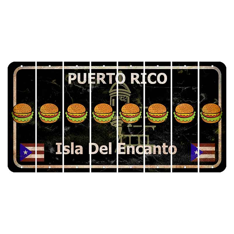 Puerto Rico Black Isla Del Encanto Cut License Plate Strips (Set of 8) Hamburger