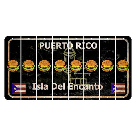 Puerto Rico Black Isla Del Encanto Cut License Plate Strips (Set of 8) Hamburger