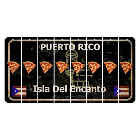 Puerto Rico Black Isla Del Encanto Cut License Plate Strips (Set of 8) Pizza