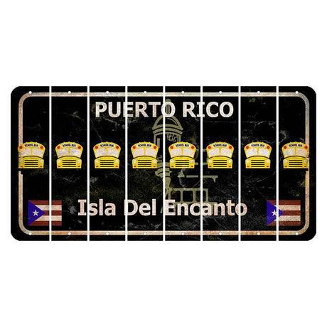 Puerto Rico Black Isla Del Encanto Cut License Plate Strips (Set of 8) School Bus