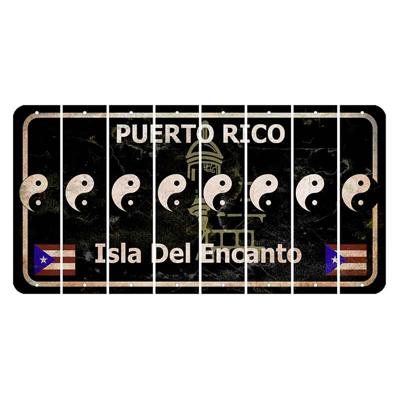 Puerto Rico Black Isla Del Encanto Cut License Plate Strips (Set of 8) Yin Yang