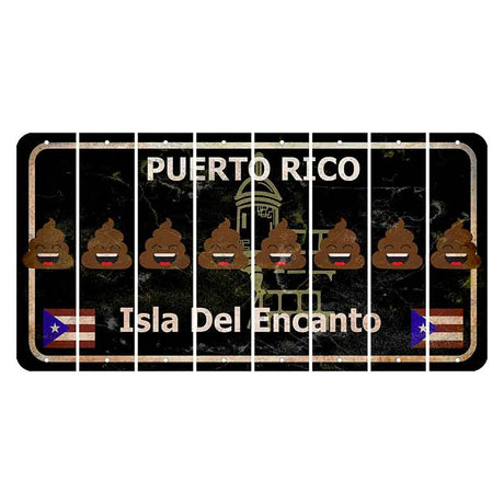 Puerto Rico Black Isla Del Encanto Cut License Plate Strips (Set of 8) Emoji - Poop