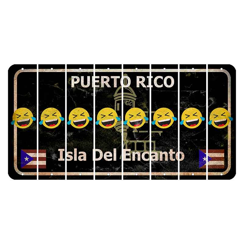 Puerto Rico Black Isla Del Encanto Cut License Plate Strips (Set of 8) Emoji - Laughing