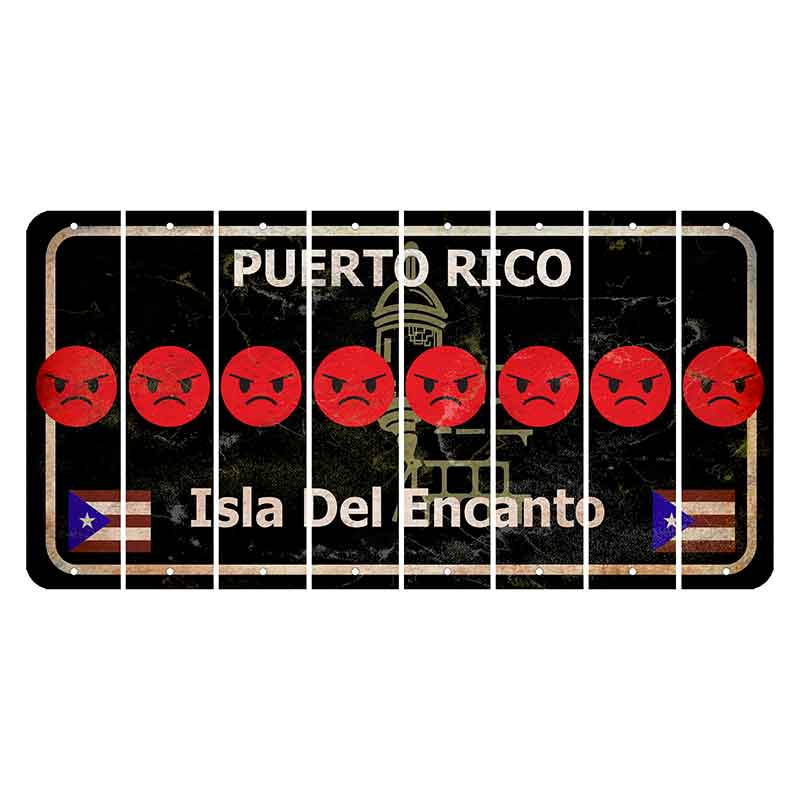 Puerto Rico Black Isla Del Encanto Cut License Plate Strips (Set of 8) Emoji - Angry