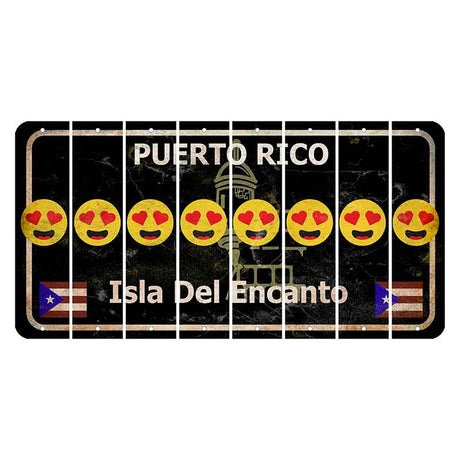 Puerto Rico Black Isla Del Encanto Cut License Plate Strips (Set of 8) Emoji - Heart Eyes