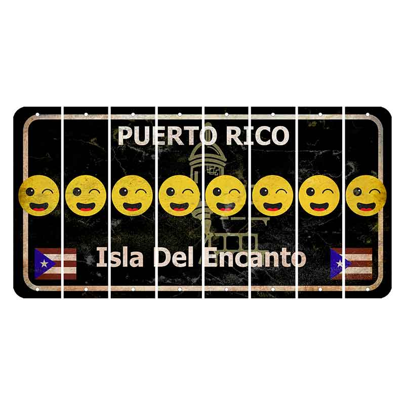 Puerto Rico Black Isla Del Encanto Cut License Plate Strips (Set of 8) Emoji - Winking