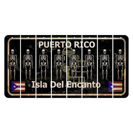 Puerto Rico Black Isla Del Encanto Cut License Plate Strips (Set of 8) Skeleton