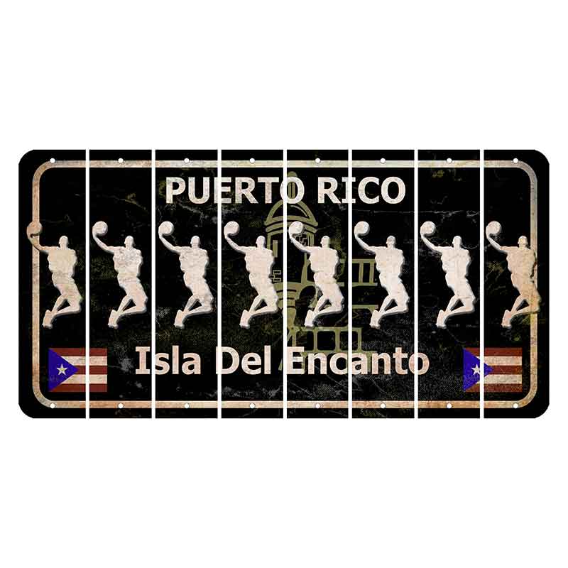 Puerto Rico Black Isla Del Encanto Cut License Plate Strips (Set of 8) Basketball Player