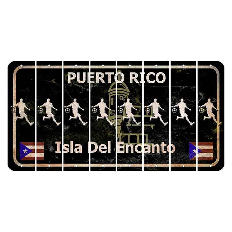 Puerto Rico Black Isla Del Encanto Cut License Plate Strips (Set of 8) Soccer Player