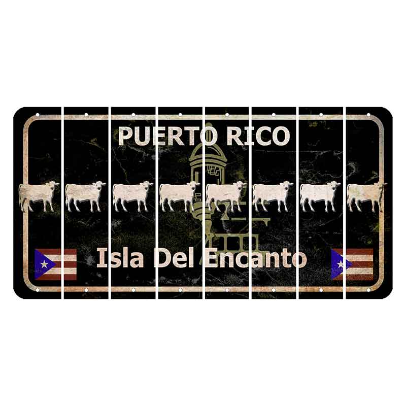 Puerto Rico Black Isla Del Encanto Cut License Plate Strips (Set of 8) Dairy Cow