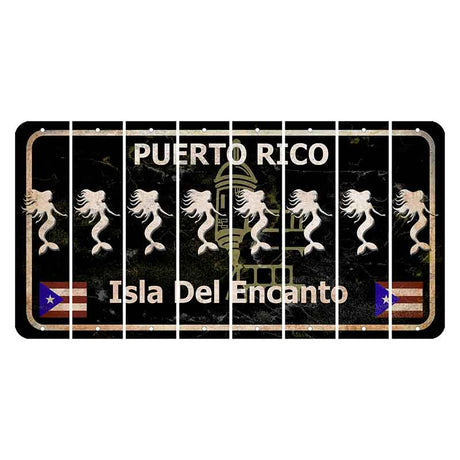 Puerto Rico Black Isla Del Encanto Cut License Plate Strips (Set of 8) Mermaid