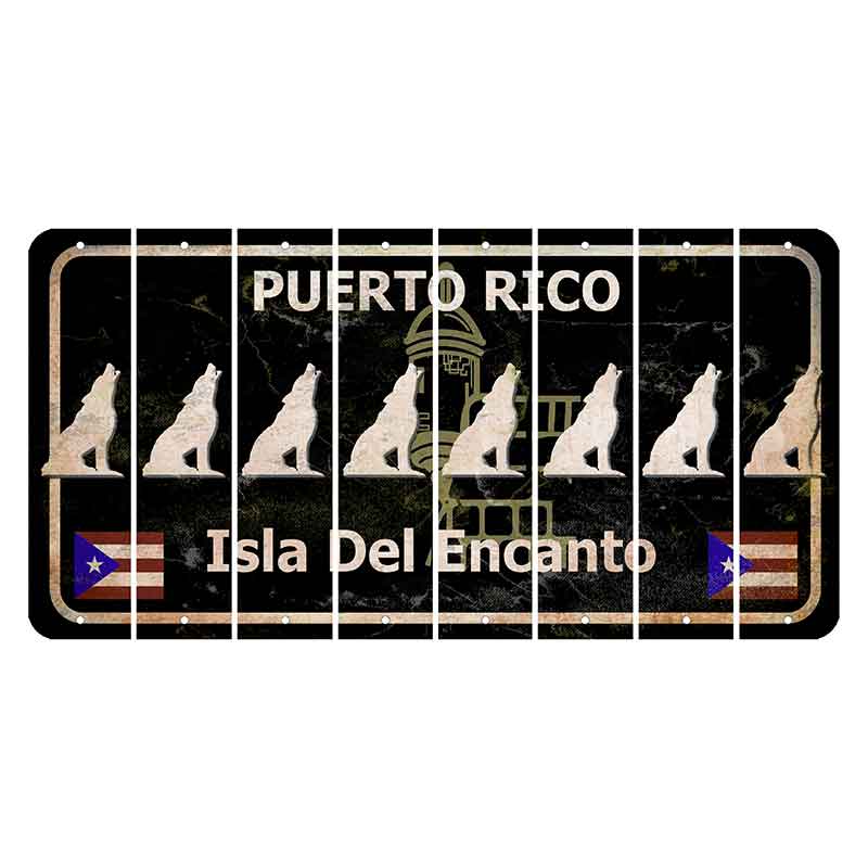 Puerto Rico Black Isla Del Encanto Cut License Plate Strips (Set of 8) Howling Wolf