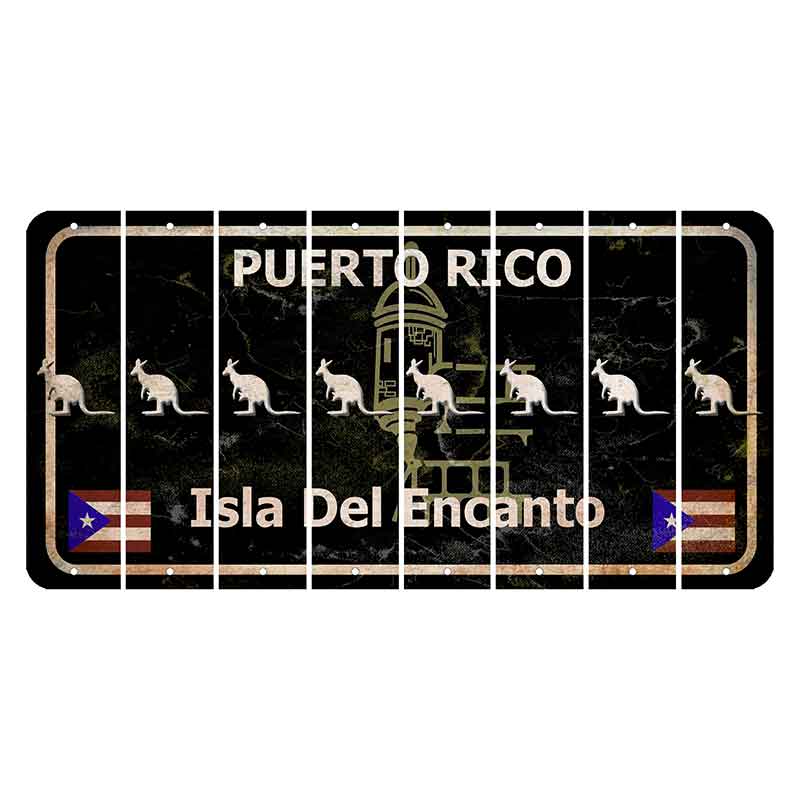 Puerto Rico Black Isla Del Encanto Cut License Plate Strips (Set of 8) Kangaroo