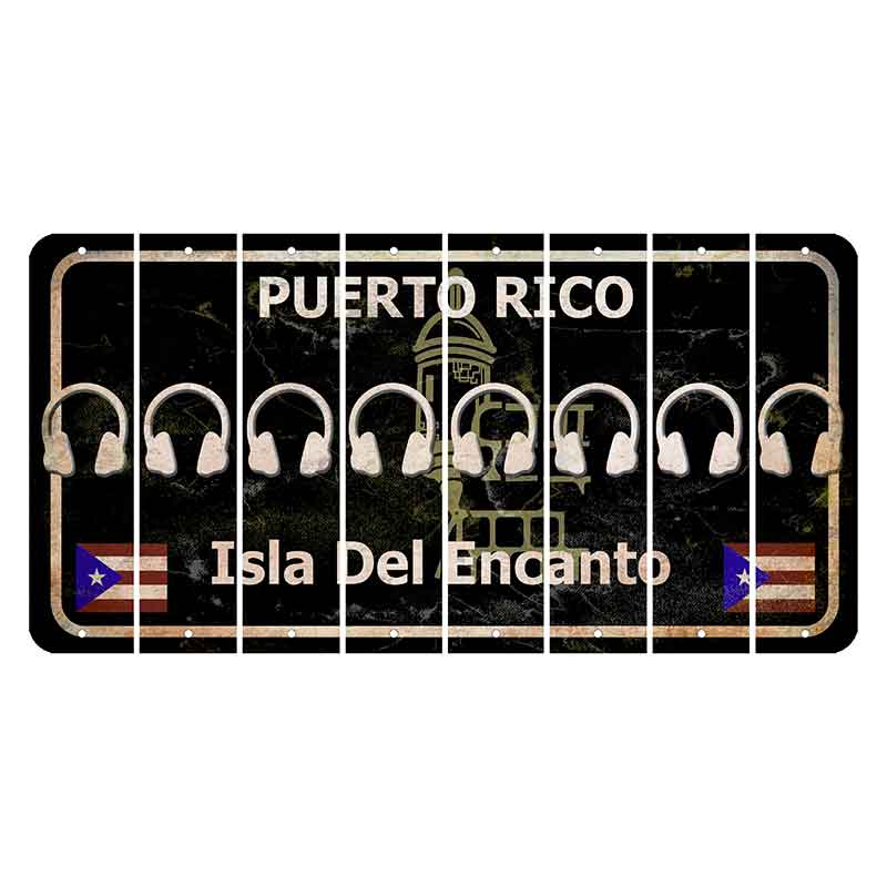 Puerto Rico Black Isla Del Encanto Cut License Plate Strips (Set of 8) Headphones