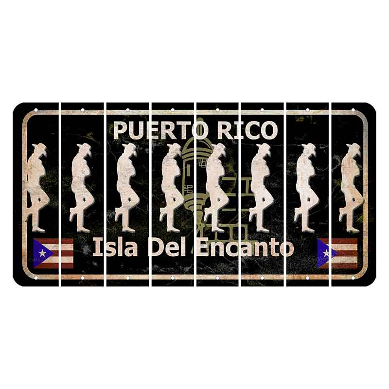 Puerto Rico Black Isla Del Encanto Cut License Plate Strips (Set of 8) Cowboy - Leaning