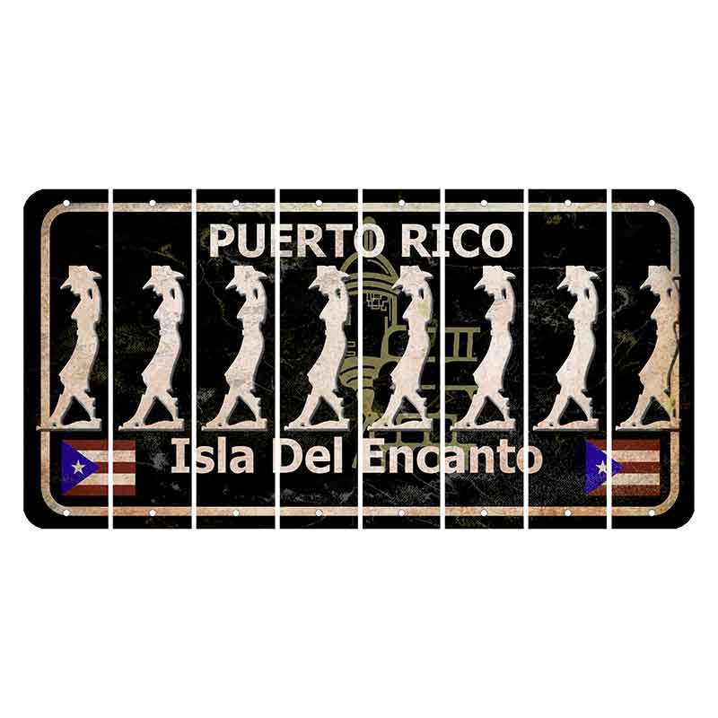 Puerto Rico Black Isla Del Encanto Cut License Plate Strips (Set of 8) Cowgirl - Leaning