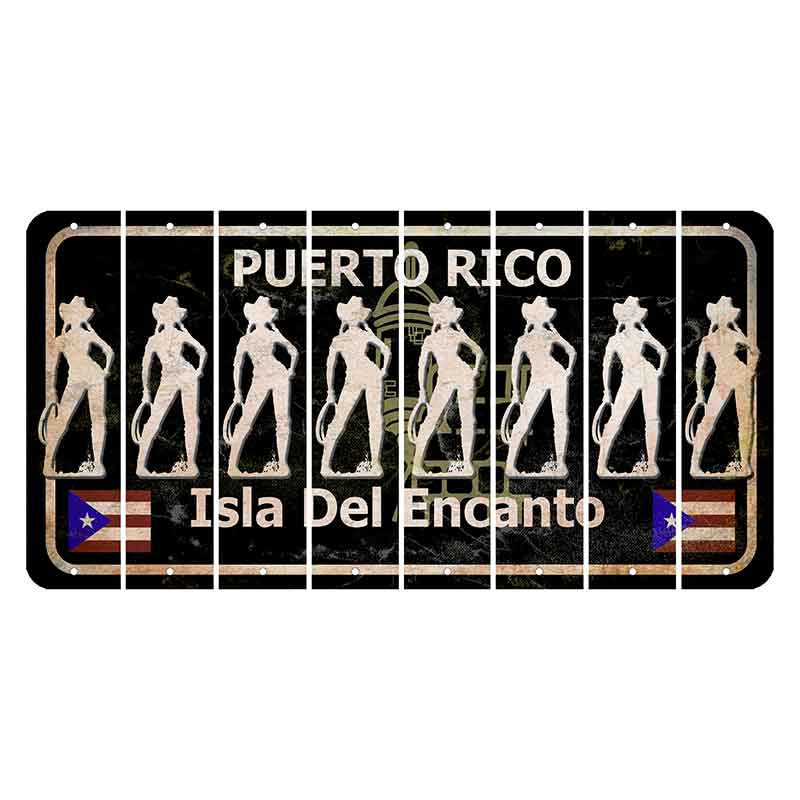 Puerto Rico Black Isla Del Encanto Cut License Plate Strips (Set of 8) Cowgirl