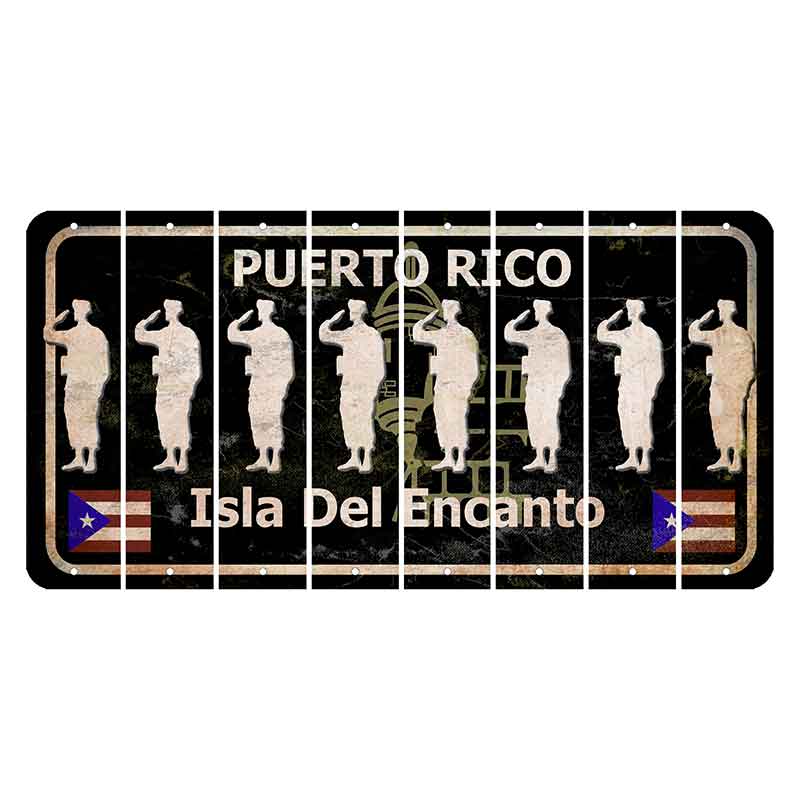 Puerto Rico Black Isla Del Encanto Cut License Plate Strips (Set of 8) Soldier - Saluting