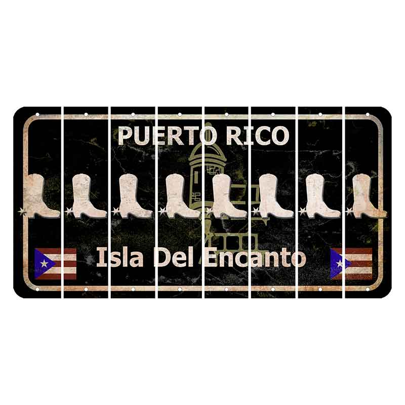 Puerto Rico Black Isla Del Encanto Cut License Plate Strips (Set of 8) Cowboy Boot