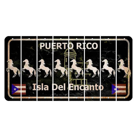 Puerto Rico Black Isla Del Encanto Cut License Plate Strips (Set of 8) Horse