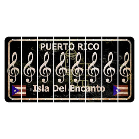 Puerto Rico Black Isla Del Encanto Cut License Plate Strips (Set of 8) Music Note