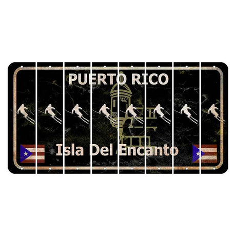 Puerto Rico Black Isla Del Encanto Cut License Plate Strips (Set of 8) Skier