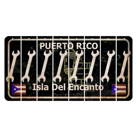 Puerto Rico Black Isla Del Encanto Cut License Plate Strips (Set of 8) Wrench