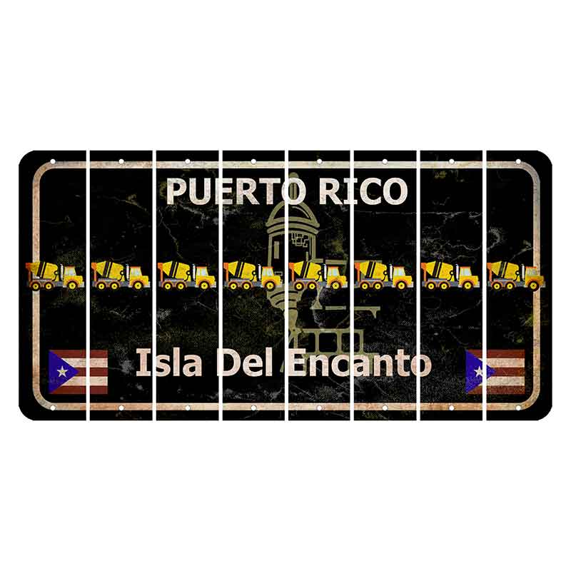 Puerto Rico Black Isla Del Encanto Cut License Plate Strips (Set of 8) Cement Truck