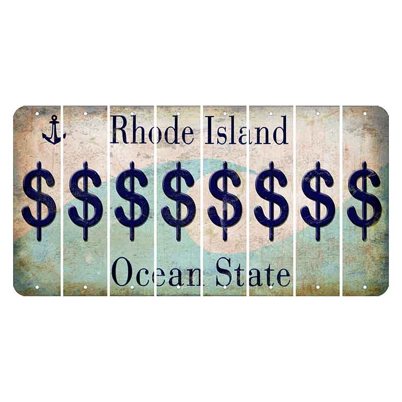 Rhode Island Wave Cut License Plate Strips (Set of 8) Dollar Sign