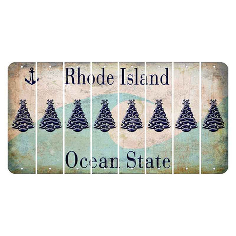 Rhode Island Wave Cut License Plate Strips (Set of 8) Christmas Tree