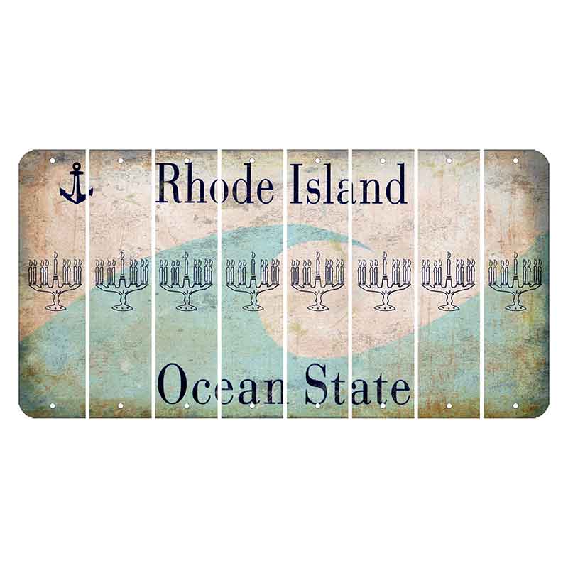 Rhode Island Wave Cut License Plate Strips (Set of 8) Menorah