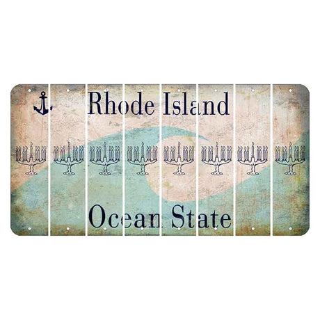 Rhode Island Wave Cut License Plate Strips (Set of 8) Menorah