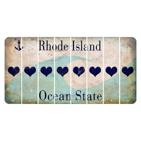 Rhode Island Wave Cut License Plate Strips (Set of 8) Heart